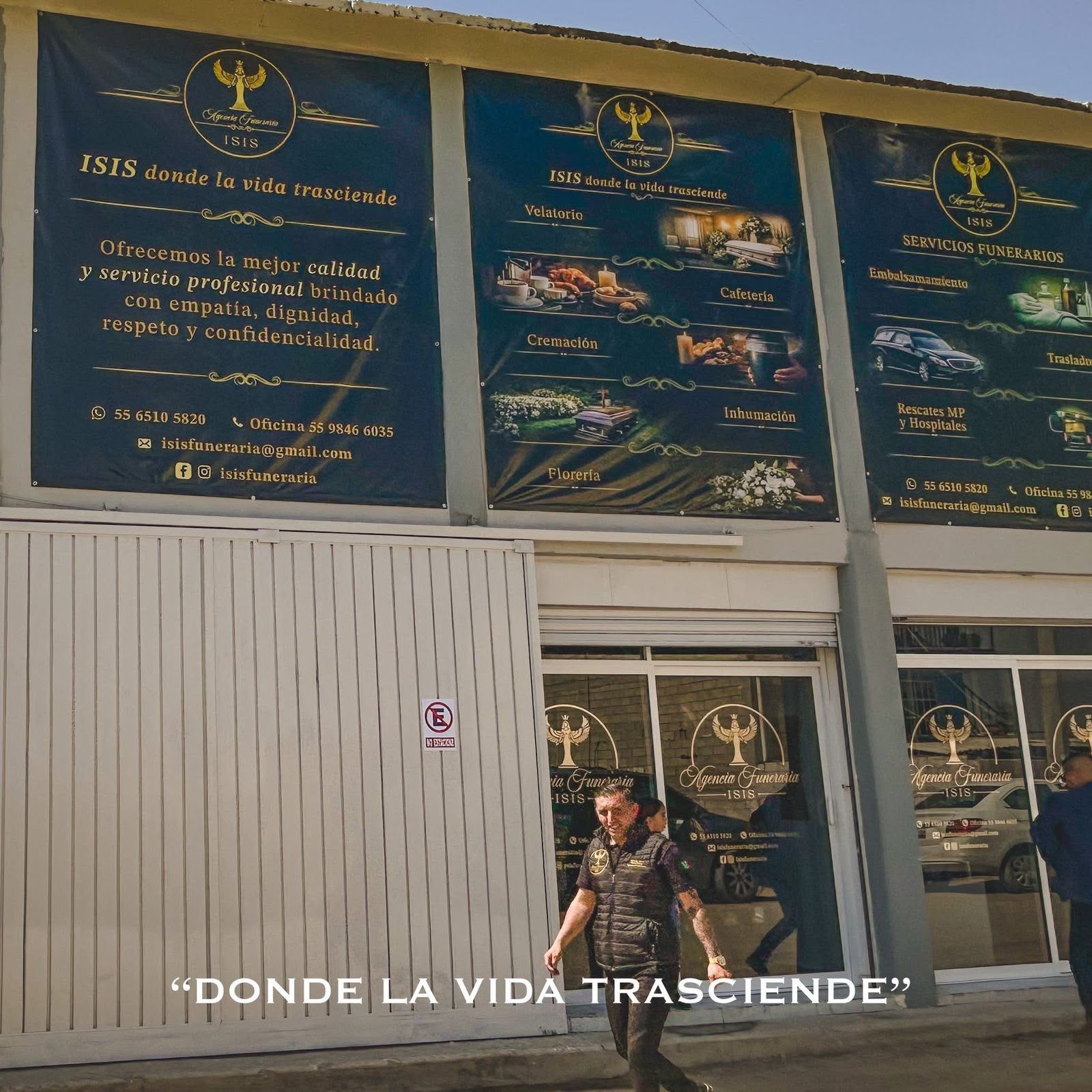 Fachada con información de servicios de Agencia Funeraria ISIS